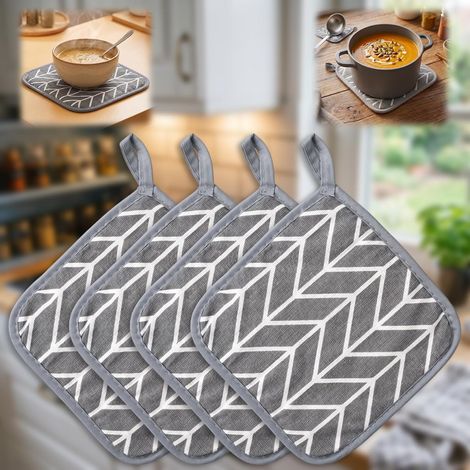 Lot de 4 maniques en coton résistant à la chaleur - 17 x 17 cm - Maniques de cuisine - Pour four - Noir (1/5)