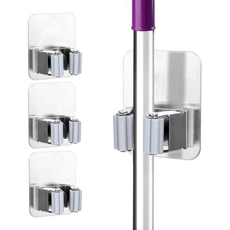 Lot de 3 supports muraux autocollants pour balai de jardin - Sans perçage - Organisateur de cuisine - Crochets auto-adhésifs - Pour la cuisine (1/5)