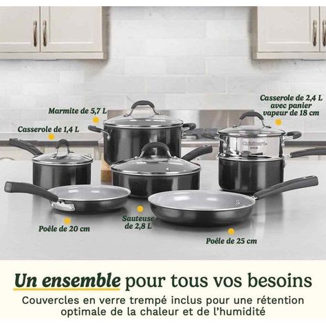 Batteria da cucina antiaderente - CUISINART - Ceramica XT - 11 pezzi - Rivestimento ceramico rinforzato con titanio - Adatta per tutti i piani cottura a induzione (1/5)