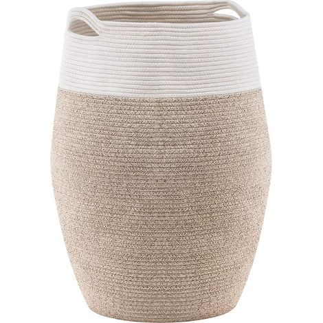 Panier à linge tressé 105 L, pliable, en tissu, avec poignée marron. (1/5)