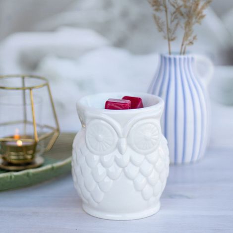 Lampe a parfum hibou pour bougie chauffe plat - decoration daromatherapie en ceramique