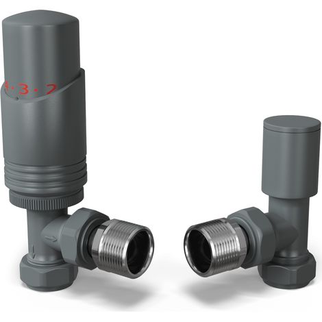 Talus Bold - Gun Grey Thermostatic Radiator Valve & Lockshield Angled 15mm (1/2)