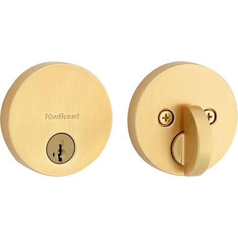 Serrure à pêne dormant en laiton satiné rond pour porte d'entrée avant à clé, sécurité résistante au crochetage, boulon mort monocylindre, avec protection (1/5)