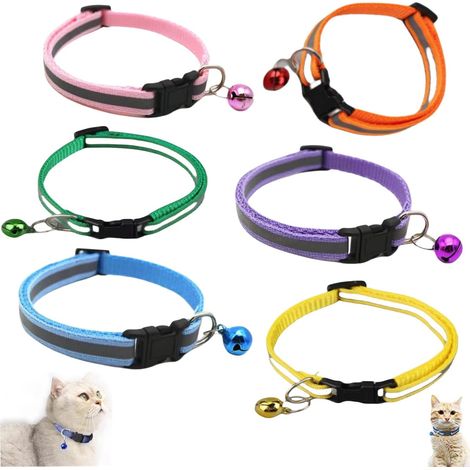 Colliers de sécurité pour Chat à libération Rapide,6 pièces Collier réfléchissant avec clochettes Boucle de Sécurité,réglable de 19-32cm,pour Chat,Chaton,Chiot,Petit Chien Rouge (1/5)