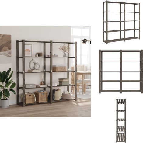 Support de rangement à 5 niveaux gris 170x38x170 cm bois de pin - Etagere Bois - Rangement Atelier - Rangement Maison - Support De Rangement - Étagère Industrielle (1/5)