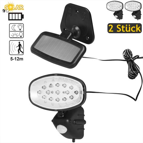 Deuba Set de 2 Lámparas Solares con 15 luces LED y Sensor de Movimiento para exterior jardín pared balcón foco solar ajustable (1/5)