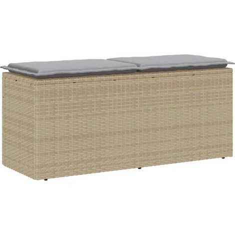 Banc de jardin en résine tressée avec coussin beige, 110x40x44 cm (1/5)