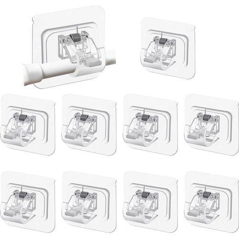 (10 Pièces) Support Tringle Rideaux Sans Percage, Accroche Rideau Adhesif, Supports de Tringle Auto-Adhésifs Transparent pour Tringles à Rideaux (1/4)