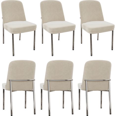 Set mit 6 Esszimmerstühlen aus beigem Samt mit dicker Sitzfläche und silbernen Metallbeinen MODENUIT (1/5)