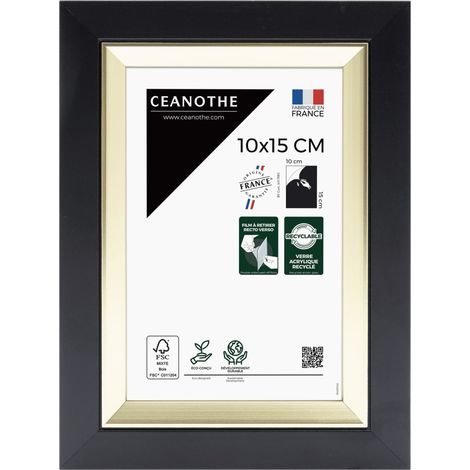 Cadre Photo Noir et Doré - Cadre pour Photo 10x15 cm et 15x10 cm convient au A6 et Carte Postale – Fabriqué en France – Cadre Photo Actual Noir Doré - Verre acrylique Incassable (1/5)