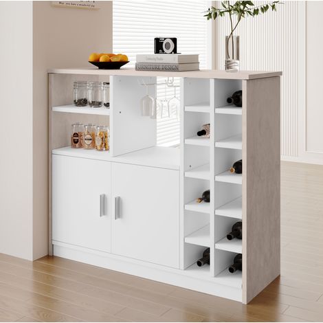 Industrie-Bartisch mit Stauraum, grau, MDF und Metall (1/2)