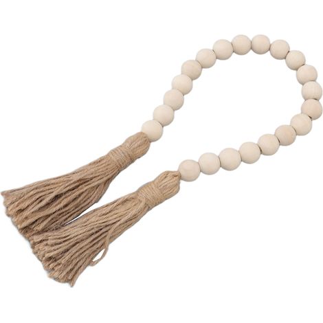 Guirlande de Perles en Bois Naturel Fait Main avec Franges - Décoration Murale Cadeau
