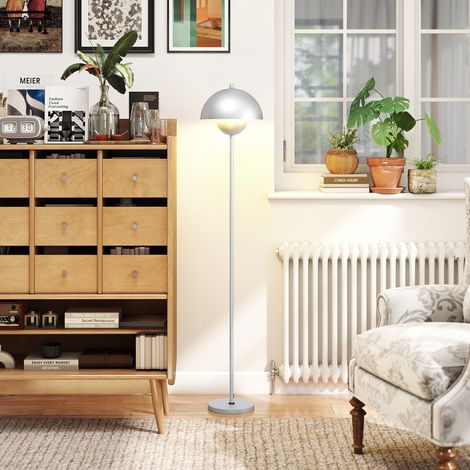 Lámpara de Pie para Salón Moderna con Pantalla de Cuenco Interruptor de Pie Casquillo E27 Sin Bombilla Ø30x155 cm Plata (1/5)