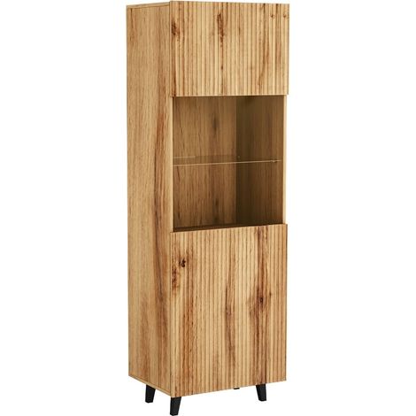 Estantería Comes, Roble wotan, Con puertas, Cerrable, MDF, Aglomerado laminado, Vidrio templado, Número de puertas: 1, Número de cajones: 0, 183x60x42cm