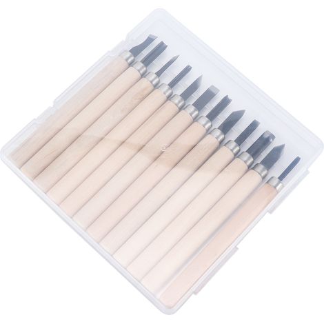 Ensemble de 12 outils de sculpture sur bois, couteau de sculpture en acier n° 55 avec boîte de rangement pour matériaux tendres
