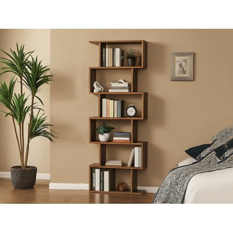 Dmora Libreria alta a zig zag a 6 scaffali aperti, Made in Italy, Scaffale per libri e documenti, Libreria da ufficio, cm 80x25h192, colore Acero, con imballo rinforzato (1/5)