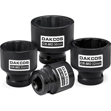 Lot de 4 douilles à choc 12 pans 1/2", 24, 30, 32, 36 mm, CR-MO (1/3)