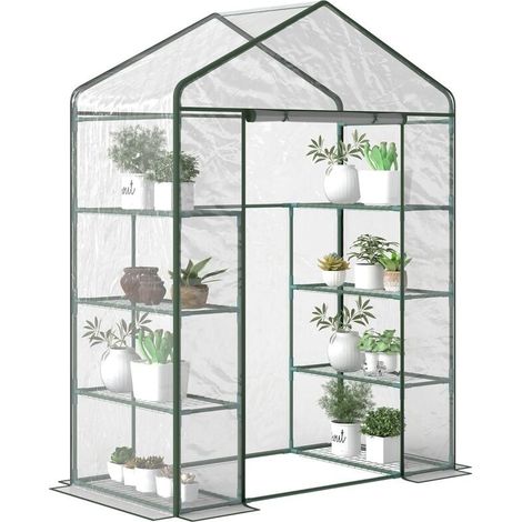 Serre de jardin 8 étagères bâche transparente PVC porte enroulable 143 x 73 x 195 cm - transparent (1/5)