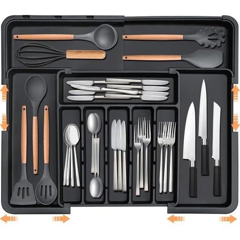 Organisateur de tiroir de cuisine extensible-plateau à couverts réglable, organisateur de couverts pour ranger cuillères et fourchettes (1/4)
