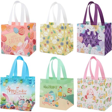 6 Sac Cadeau Paques, Multifonctionnels Sachet Paques à Remplir avec Poignées, Panier Pâques pour Cadeaux,Oeufs de Pâques, Accessoires de Fête, Décoration de Pâque, Cadeaux de Pâque (1/5)
