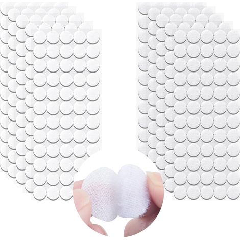 Pastilles Velcro autocollantes de 20 mm, 600 pièces, fixation Velcro autocollante ronde et blanche, idéales pour l'école, le matériel pédagogique et la maison. (1/5)
