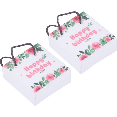 Miniatur-Geschenktüten, Maßstab 1:12, Buchstaben- und Blumenmuster, Miniaturtüten mit Henkeln für Puppenhäuser, 2 Stück. (1/5)