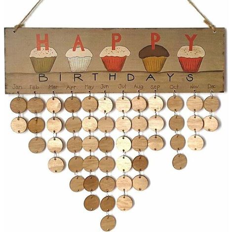 Calendrier en bois,Famille Calendrier en bois,Pour la décoration de maison, plaque de rappel de fête d'anniversaire (1/5)