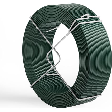 Wiltec Filo di acciaio plastificato Ø 2 mm x 50 m, filo da giardino in acciaio zincato con rivestimento in PVC verde, fil di ferro per recinzione, piante, fiori, bricolage