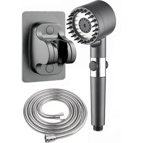 Cabezal de ducha de alta presión, cabezal de ducha ahorrador de agua con manguera de ducha de 1,5 m y soporte para ducha, cabezal de ducha antical con filtro, 3 tipos de chorro con botón de parada de  (1/5)