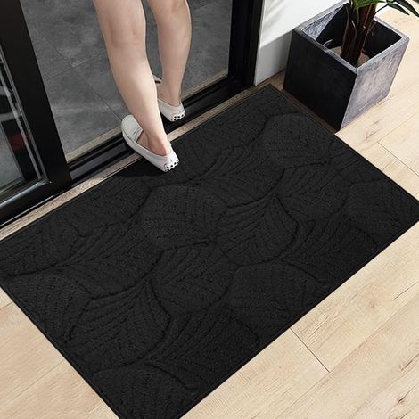 Paillasson intérieur 50 x 80 cm, lavable, imperméable, antidérapant, pour la porte avant (noir 3) (1/5)