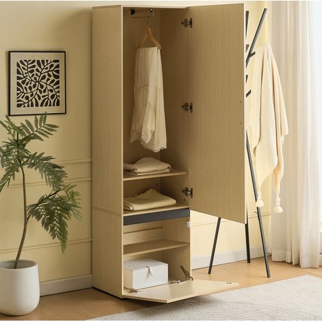 Armoire porte-miroir 54x34,5x179,5 cm en MDF naturel, gain de place pour entrée FloraGrace (1/5)