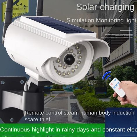 (Coque blanche) Applique murale étanche extérieure avec détecteur de mouvement, simulation de caméra de surveillance, éclairage de jardin, porte, allée, escalier, LED, capteur solaire (1/5)