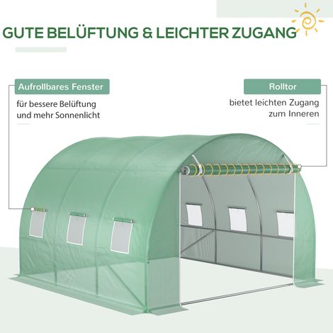 Film de rechange pour serre 3x3x2 m, solide, anti-déchirure, 6 ouvertures, porte, vert (1/4)