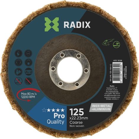 Disque à lamelles non-tissé polissage inox, acier & aluminium - Radix - 125 x 22.23 mm - Gros (1/3)
