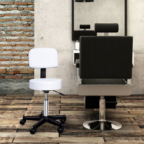Sgabello da lavoro con ruote e schienale regolabile in altezza bianco Ø35 x 72-84 cm OKWISH (1/5)