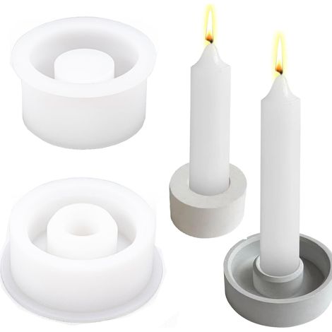 Lot de 2 Bougeoirs en Silicone - Moule à Bougie en Béton - Pour Bougies à Tige et Chauffe-Plat (Circulaire) (1/5)
