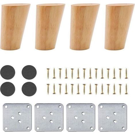 Lot de 4 pieds de meubles en bois, pieds de meubles coniques biseautés de 8 cm, pieds de table de remplacement en chêne massif (1/4)
