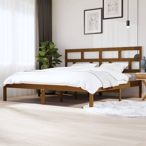 Bed Frame  Honey brown  Solid Pine Wood  200x200 cm  Bed Frame vidaXL (1/5)