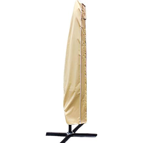 Housse pour parasol de terrasse avec fermeture éclair et tige télescopique — 250 x 74 x 35 cm — Imperméable, toile 600D résistante aux UV  convient aux parasols déportés ou droits — Kaki (1/5)