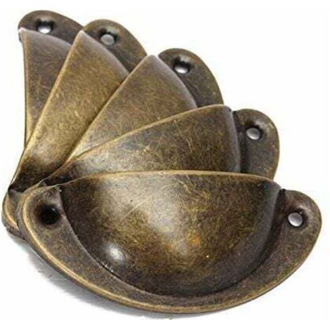 10pcs Poignée de Coquille Vintage pour Tiroir Armoire Meuble Cuisine, Fer Incurvé Bouton de Porte de Placard Retro 8,2 cm x 3,5 cm Laiton Antique (1/4)