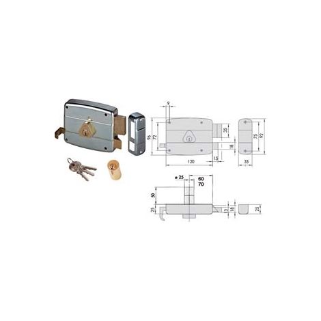 SERRATURA APPLICARE CATENACCIO E SCROCCO DOPPIO CILINDRO FISSO 50521  mm.70 SX (50521702)    CISA