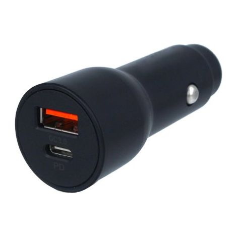 Caricatore Da Auto 2 Porte USB C PD USB-A QC3.0 Ricarica Rapido Massimo 18W Rotondo 29mm (1/2)