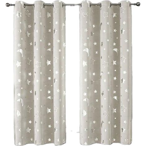 Rideaux occultants pour enfants avec lune et étoile pour chambre à coucher - Rideaux de fenêtre découpés avec œillets pour chambre d'enfant - (1/5)