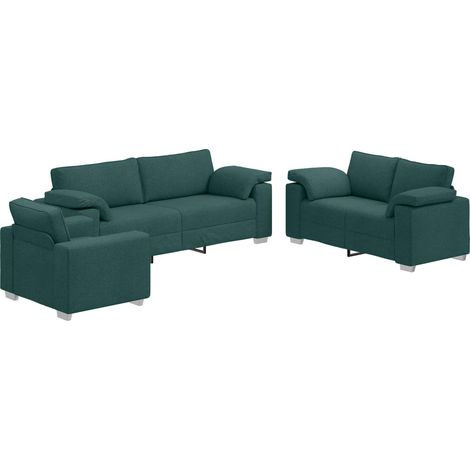vidaXL Sofá 3 uds. Verde oscuro Tejido mezcla de lino (1/2)