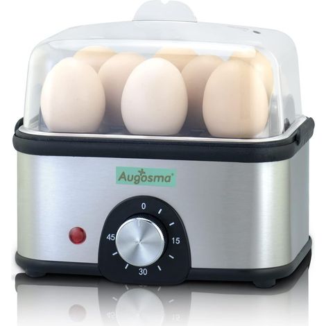 2 en 1 cuiseur à oeufs en acier inoxydable, cuiseur à oeufs pour 8 oeufs avec réglage de la dureté, gobelet de mesure avec trou pour les oeufs, arrêt automatique, sans BPA (1/5)
