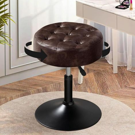 Tabouret de coiffeuse, tabouret de maquillage, tabouret pivotant réglable en hauteur, tabouret de bar rond rembourré en similicuir pour chambre, salon, salle à manger, marron et noir (1/5)