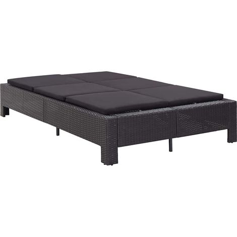 Chaise longue, Fauteuil Relax, pour Jardin Balcon Camping, à 2 places avec coussin Noir Résine tressée OIB6839E (1/5)