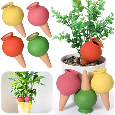 Lot de 6 tuteurs à arrosage automatique en terre cuite - Goutte-eau en céramique - Idéal pour les plantes d'intérieur - Joli design de jardin - Plusieurs couleurs - Parfait pour les fêtes (1/4)
