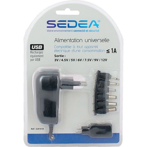 Alimentation Universelle Réglable 3V à 12V (1A max) Multi-Embout Jack & USB (1/3)