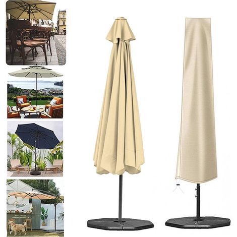 Housse imperméable pour parasol déporté 190 x 50 x 30 cm en tissu Oxford beige avec sac de rangement protection contre pluie poussière et intempéries (1/5)